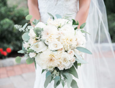 Beautiful flower bouquet held by the bride